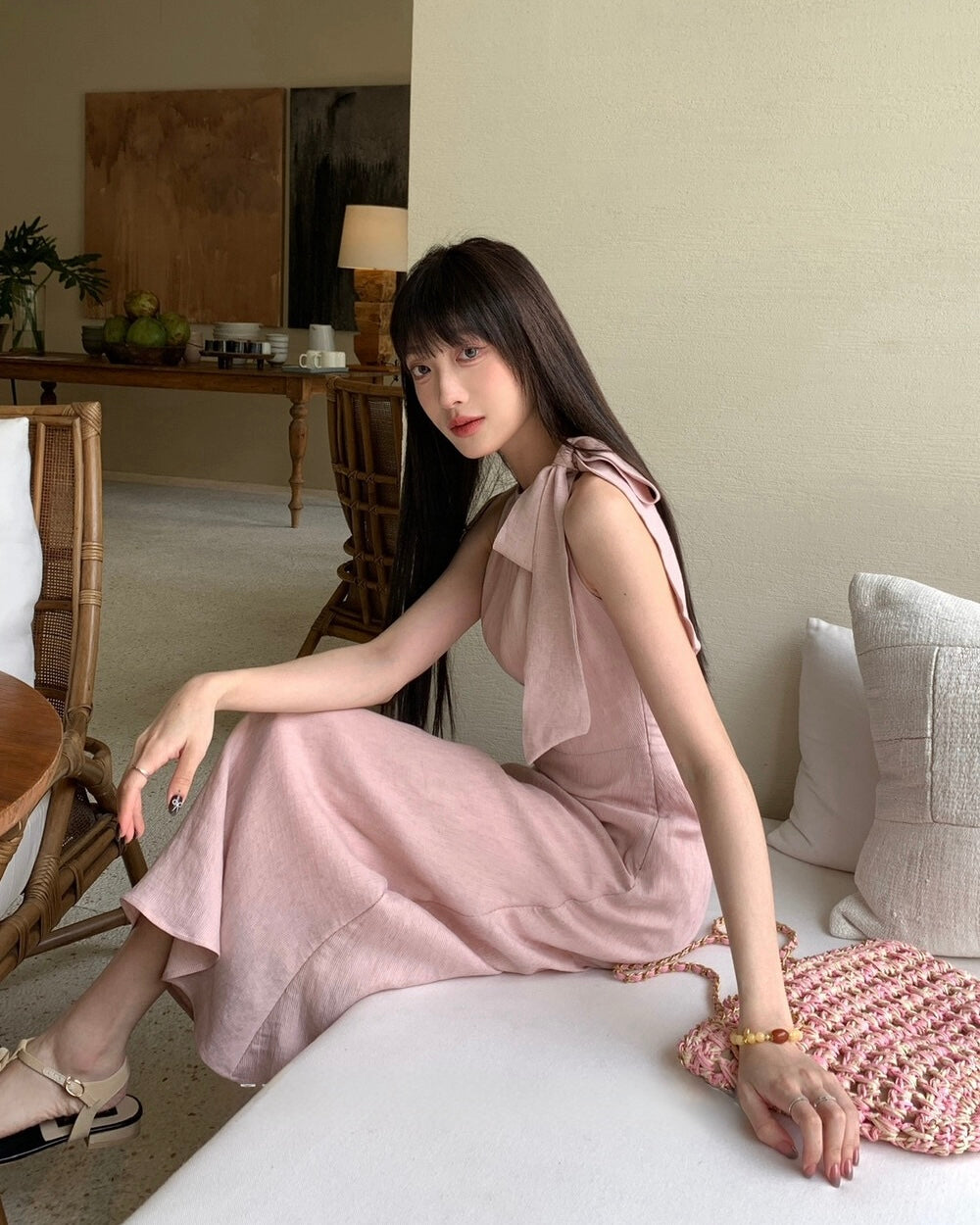 Elegant Tie-Neck Halter Maxi Dress