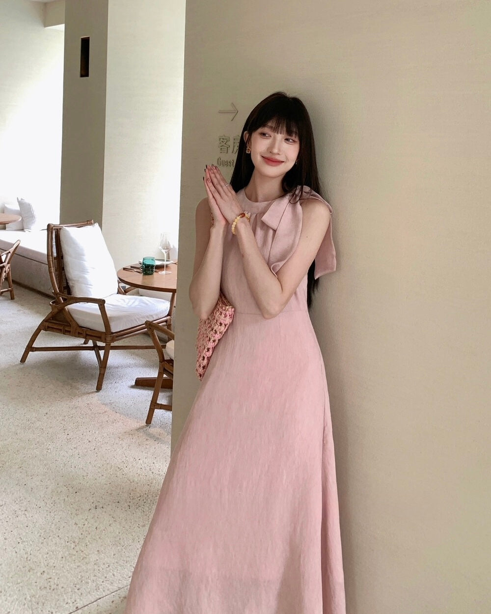 Elegant Tie-Neck Halter Maxi Dress