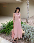 Elegant Tie-Neck Halter Maxi Dress