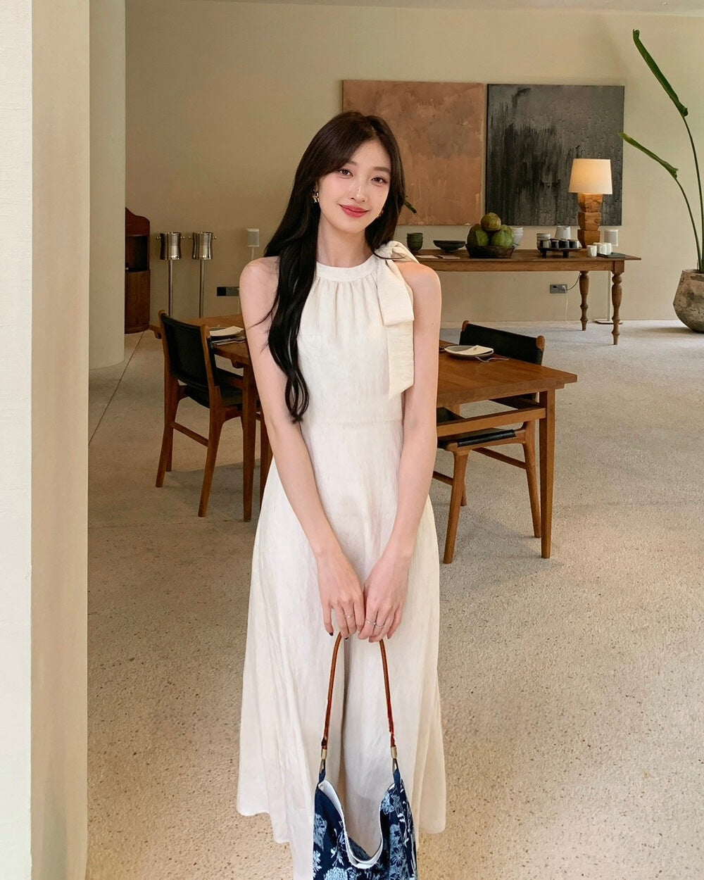 Elegant Tie-Neck Halter Maxi Dress
