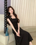 Tie-Shoulder Black Maxi Dress