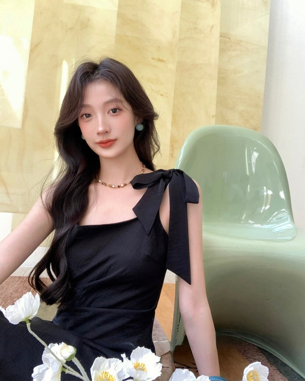 Tie-Shoulder Black Maxi Dress