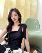 Tie-Shoulder Black Maxi Dress