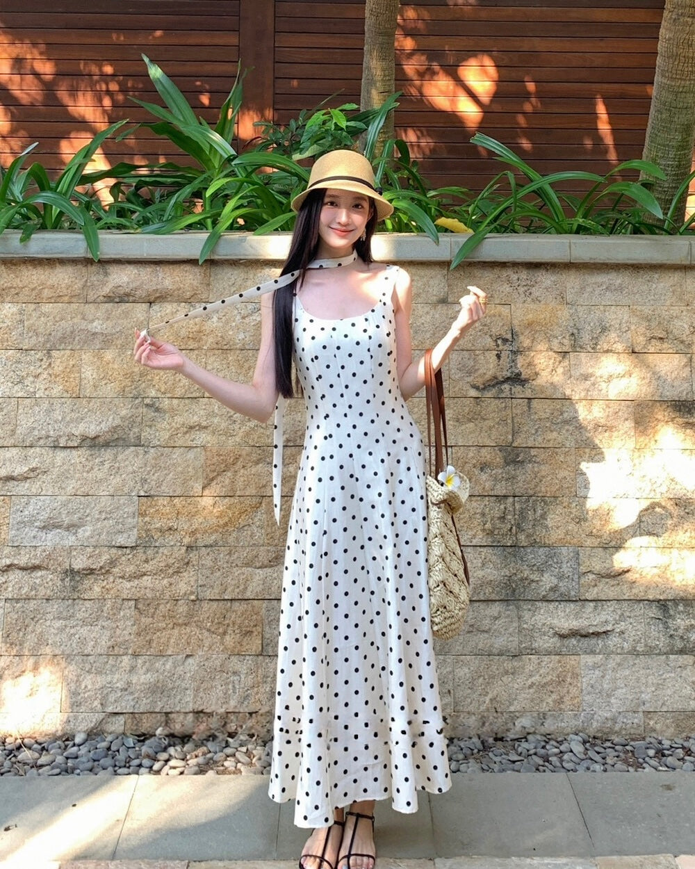 Polka Dot Sleeveless Maxi Dress