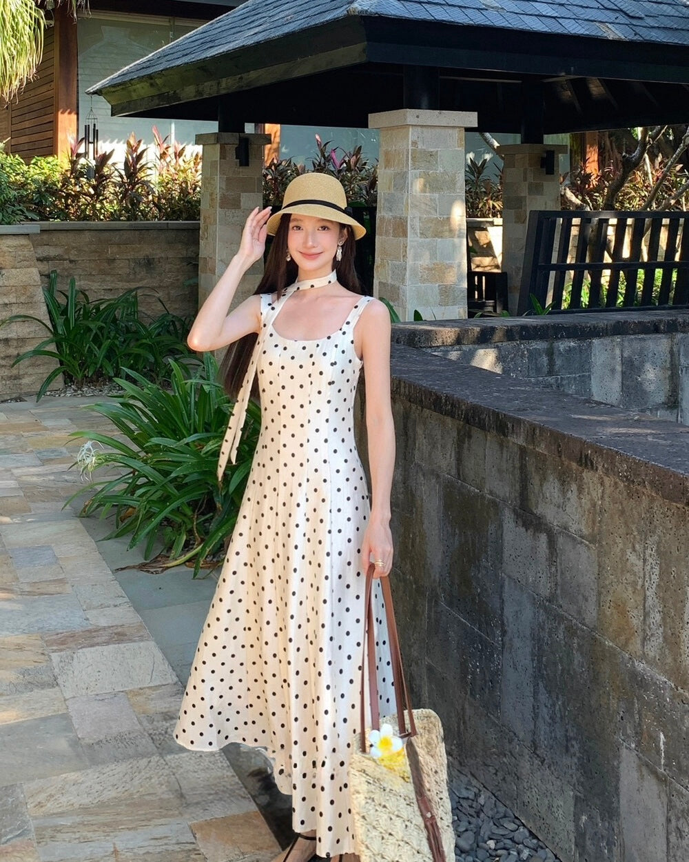 Polka Dot Sleeveless Maxi Dress