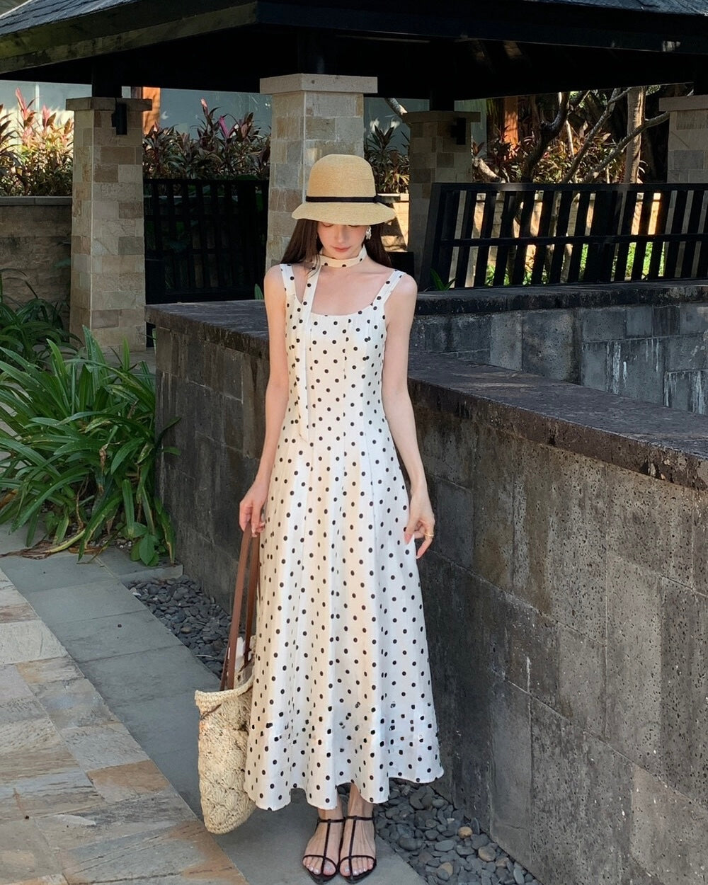 Polka Dot Sleeveless Maxi Dress