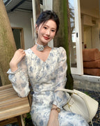 Floral V-Neck Long Sleeve Maxi Dress