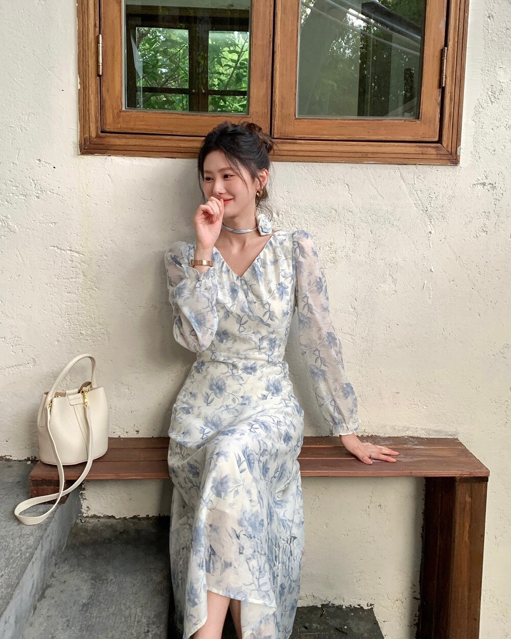 Floral V-Neck Long Sleeve Maxi Dress