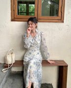 Floral V-Neck Long Sleeve Maxi Dress