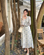 Floral V-Neck Long Sleeve Maxi Dress