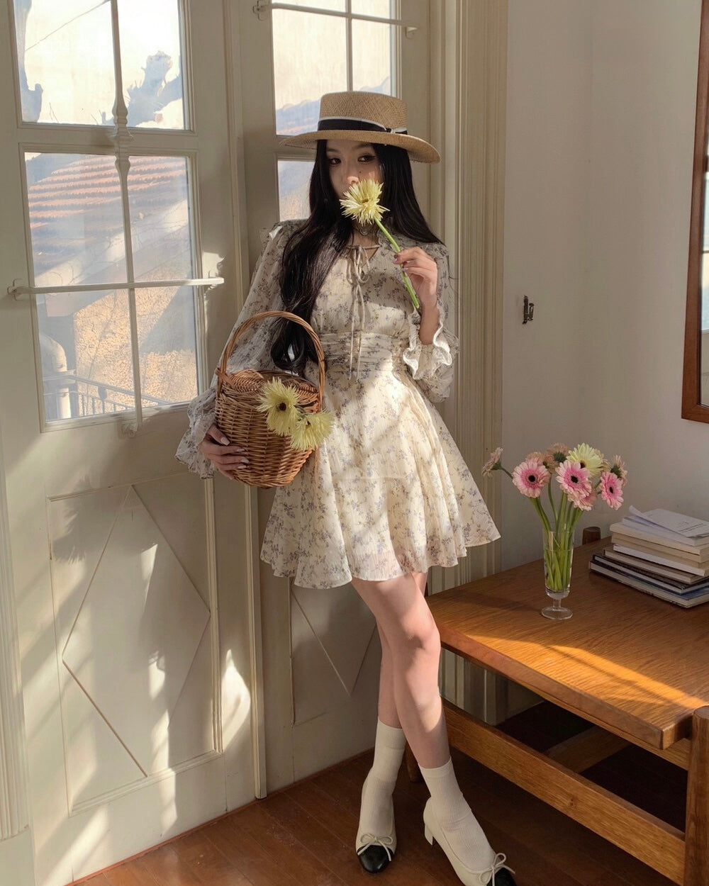 Floral Tie-Neck Mini Dress