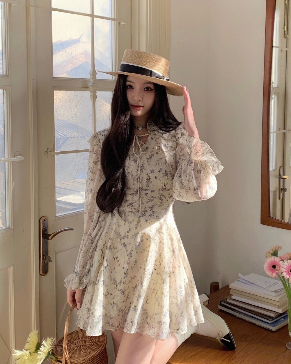 Floral Tie-Neck Mini Dress