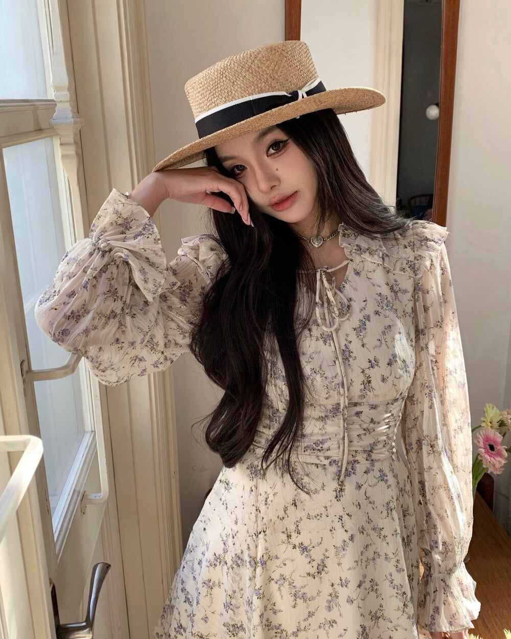 Floral Tie-Neck Mini Dress