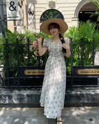 Floral V-Neck Puff Sleeve Maxi Dress