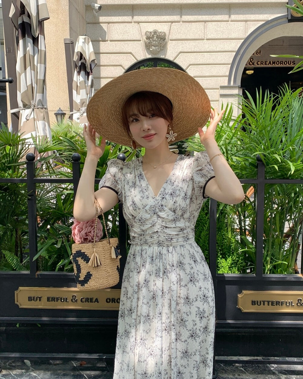Floral V-Neck Puff Sleeve Maxi Dress