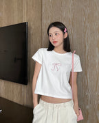Embroidered Bow Cropped Tee