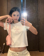 Embroidered Bow Cropped Tee
