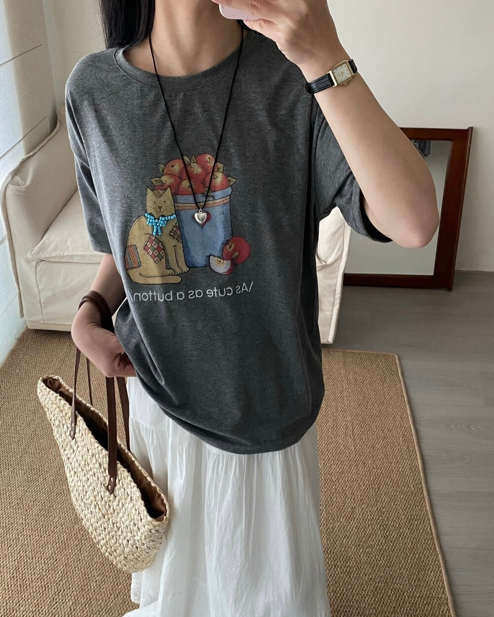 Cat & Apple Graphic Tee