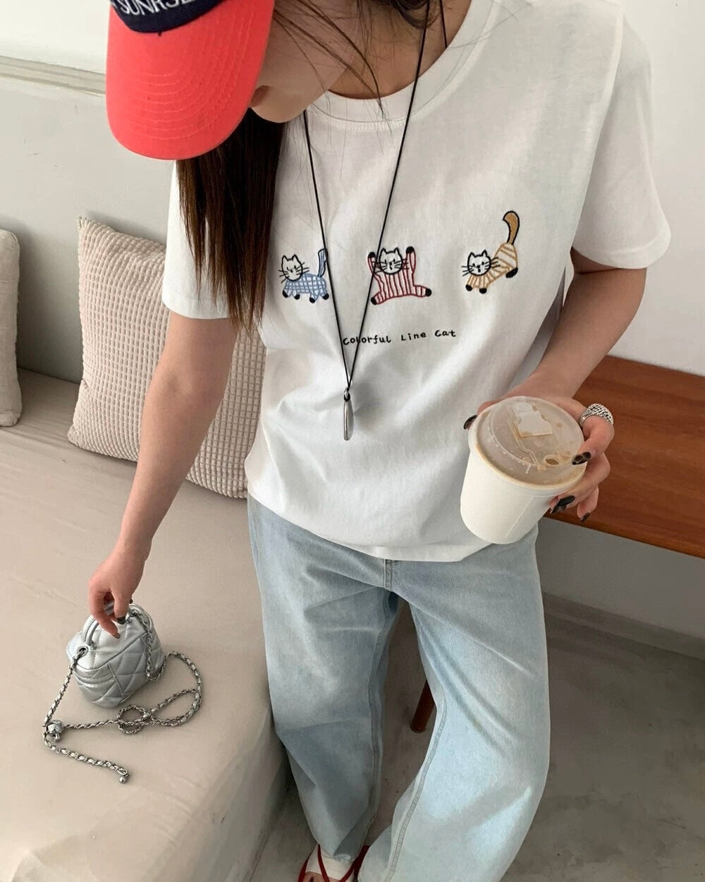Colorful Line Cat Tee