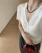 Lace Trim Ribbed Knit Top