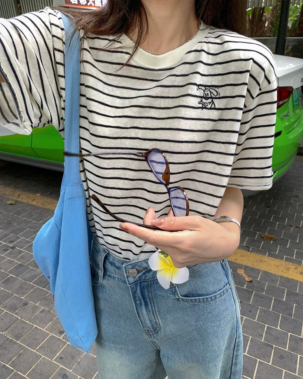 Embroidered Striped Tee