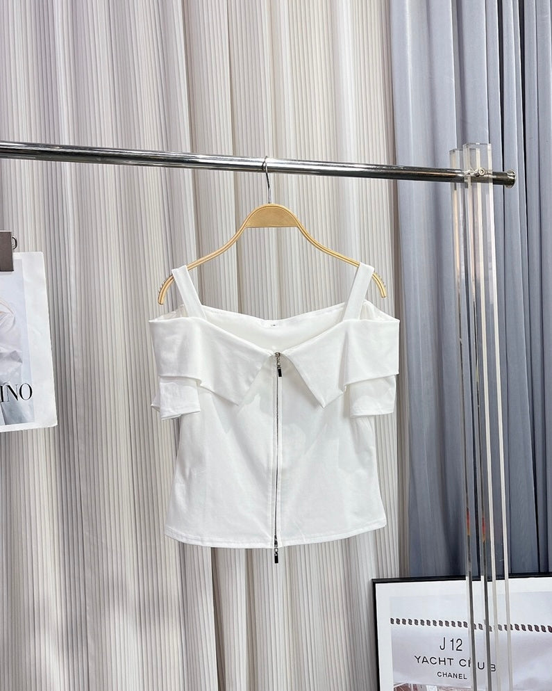Zip-Up Cold Shoulder Top