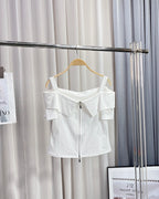 Zip-Up Cold Shoulder Top