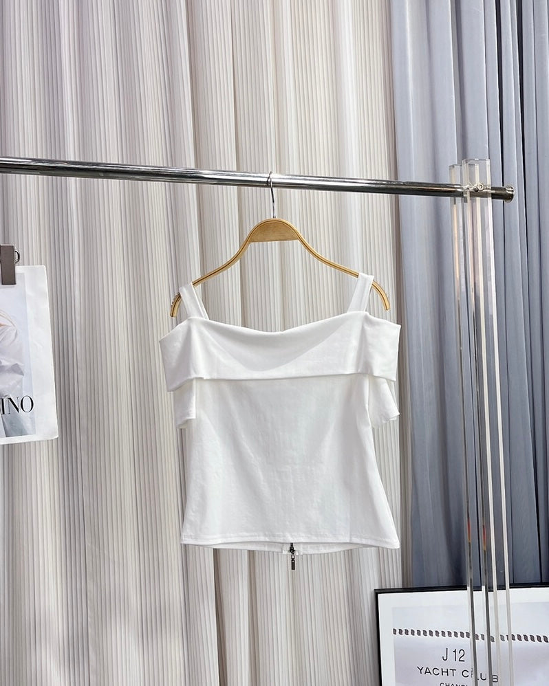 Zip-Up Cold Shoulder Top