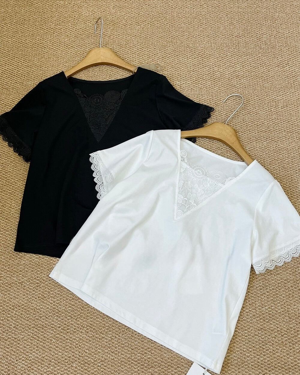Lace Paneled V-Neck Top