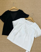 Lace Paneled V-Neck Top