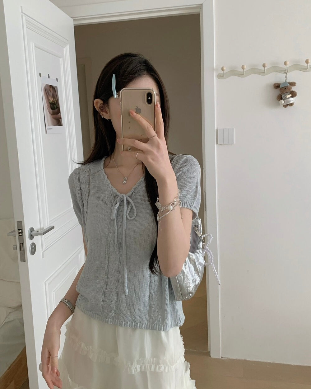 Lace-Up Cable Knit Top
