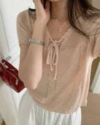 Lace-Up Cable Knit Top