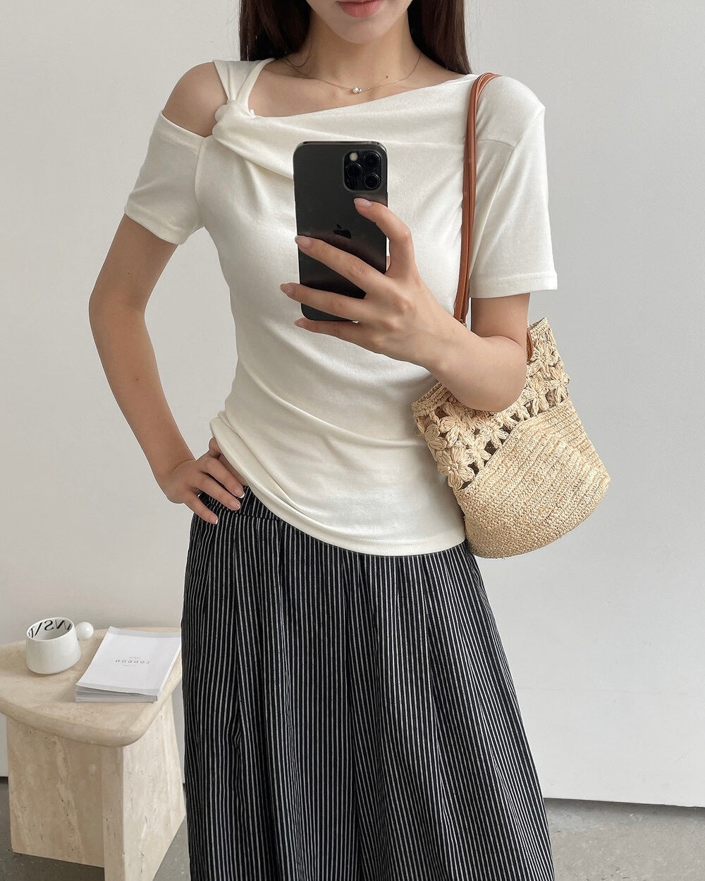 Draped Cold-Shoulder Tee