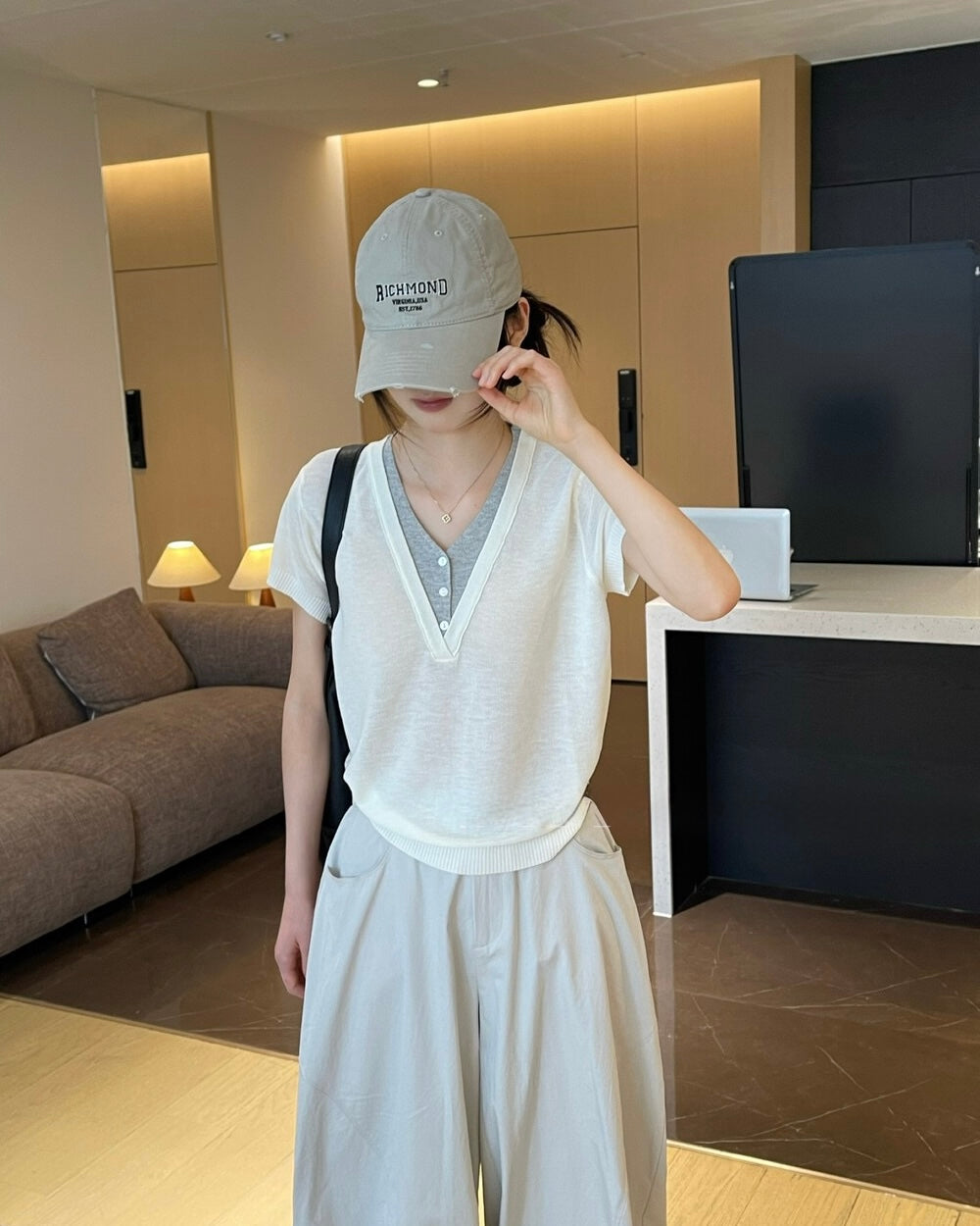 Contrast Layered Knit Tee
