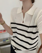 Striped Knit Polo Top