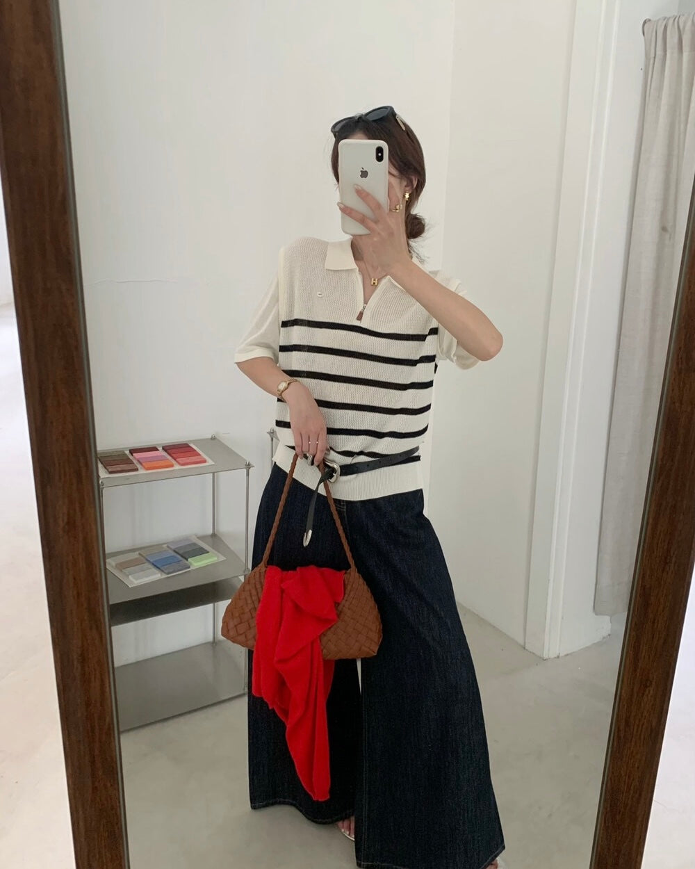 Striped Knit Polo Top