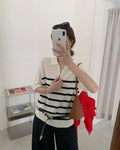 Striped Knit Polo Top