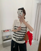 Striped Knit Polo Top