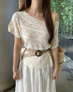 Open Knit Belted Top