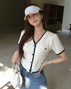 Contrast Trim Cable Knit Cardigan