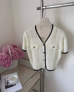 Contrast Trim Cable Knit Cardigan