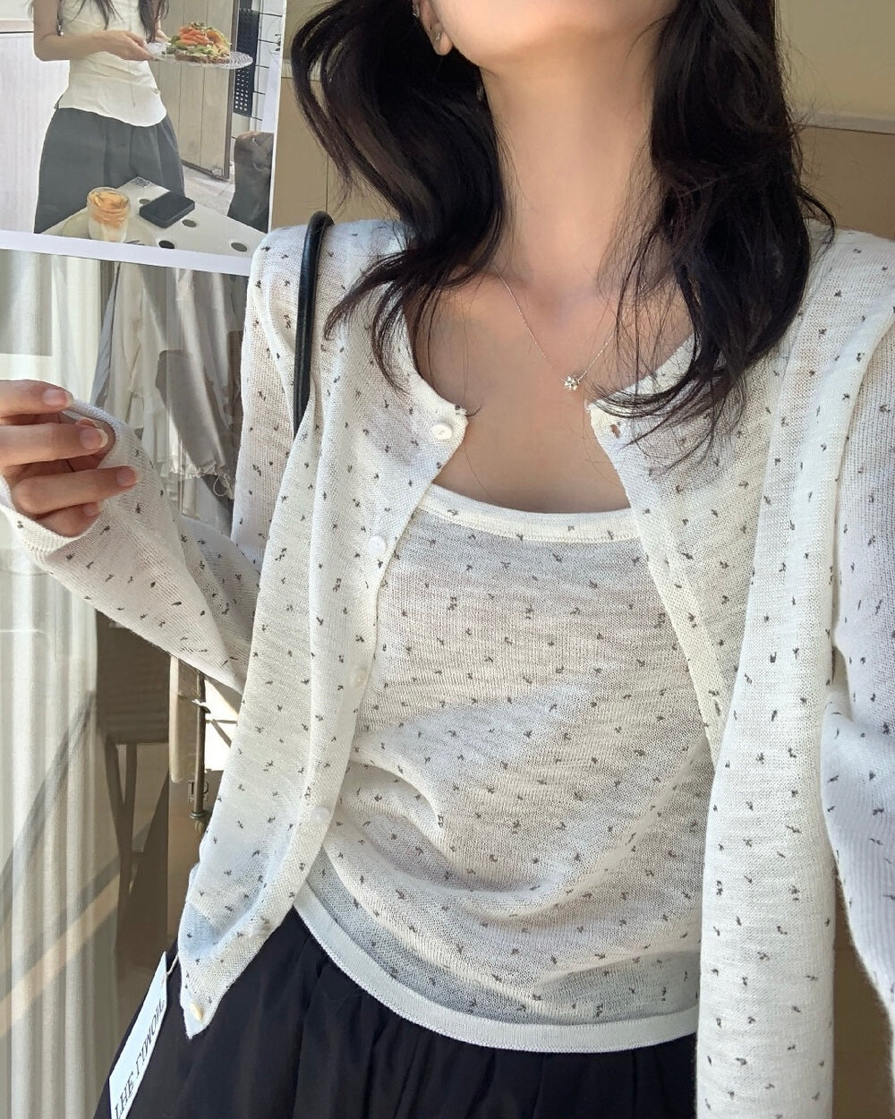Printed Knit Cardigan and Camisole Set