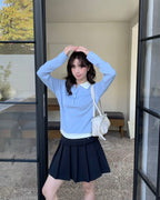Collared Faux-Layered Knit Top