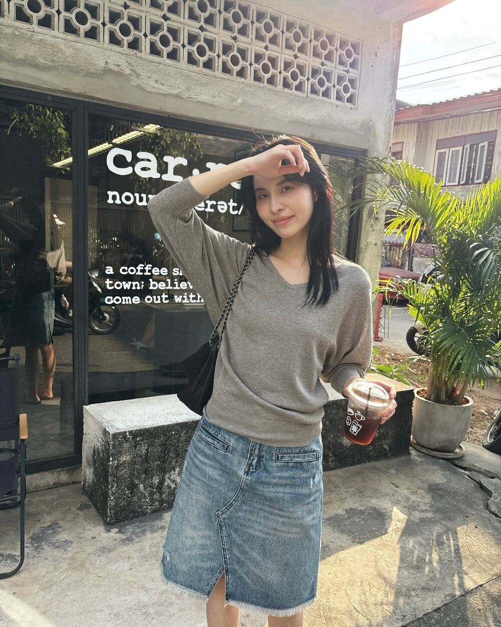 Relaxed V-Neck Knit Top