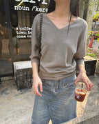 Relaxed V-Neck Knit Top