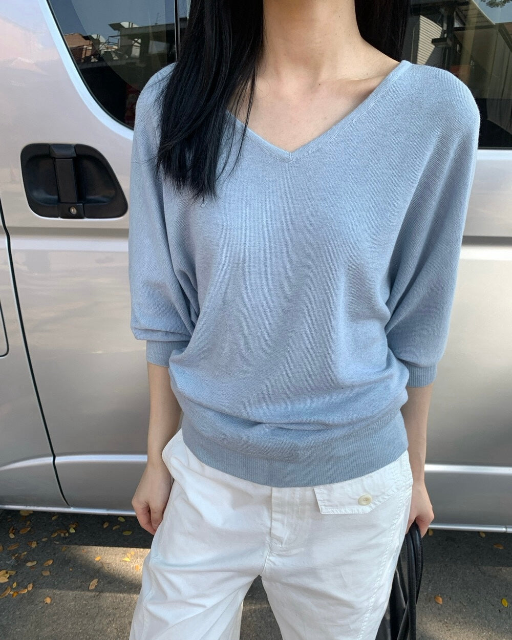 Relaxed V-Neck Knit Top
