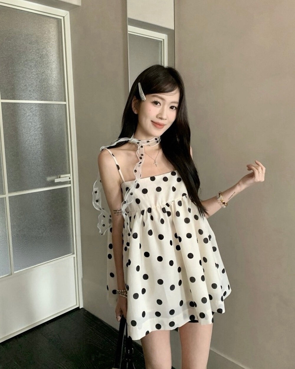 Polka Dot Camisole and Cardigan Set