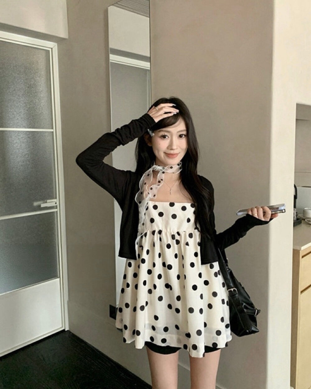 Polka Dot Camisole and Cardigan Set