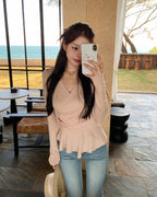 Wrap-Front Peplum Knit Top