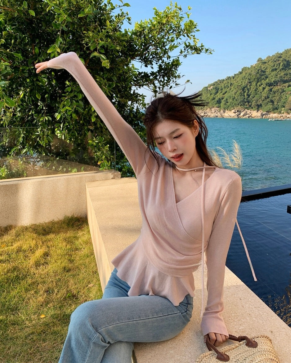Wrap-Front Peplum Knit Top